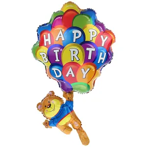بادکنک فویلی طرح خرس مدل happy birthday