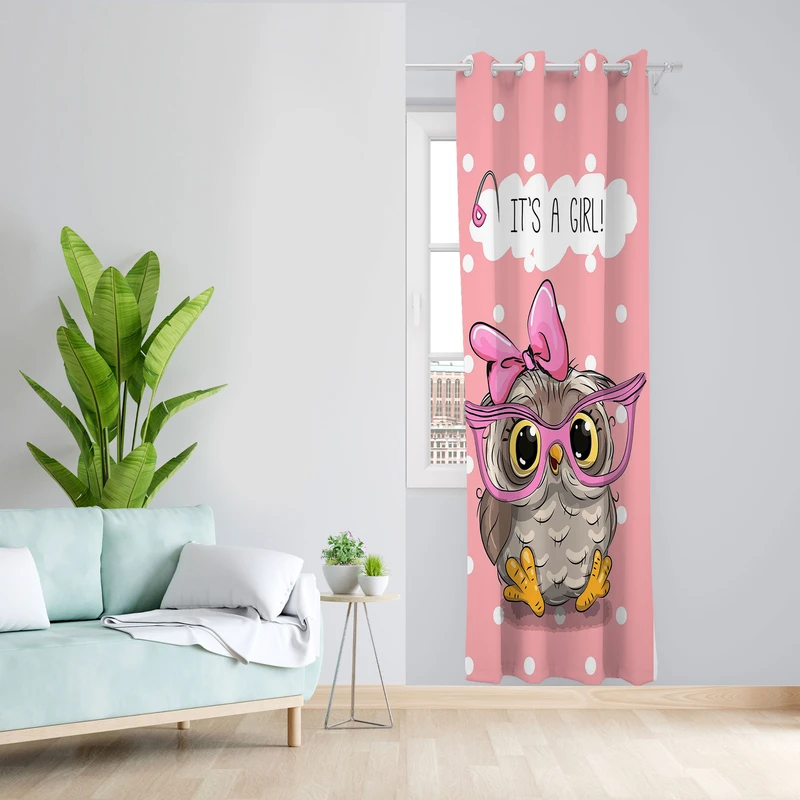  پرده مدل طرح جغد دخترانه  مخمل پانچی کد 1009 سایز 140x200 سانتی متر