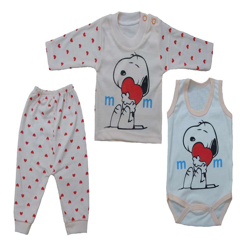 ست 3 تکه لباس نوزادی مدل هاپو تک قلب 33312