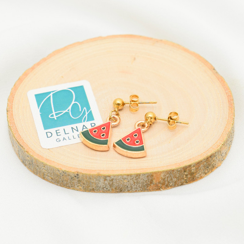 گوشواره دخترانه دلنار مدل هندوانه یلدا گوشواره دخترانه دلنار مدل هندوانه یلدا