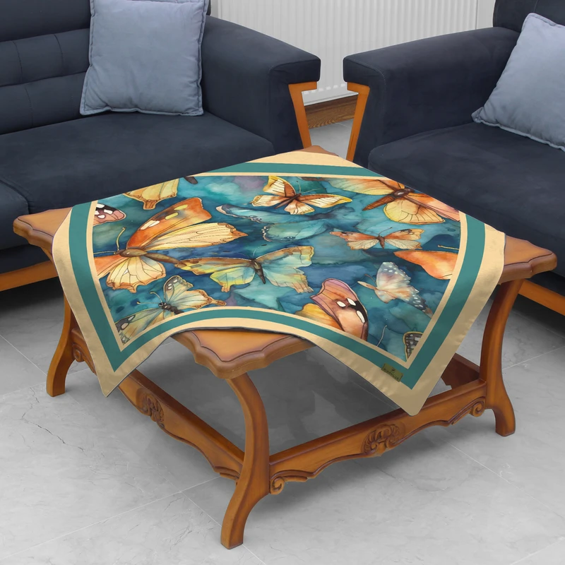 رومیزی ریحانلوکس مدل پروانه کد RH113  سایز 97x97 سانتی‌متر