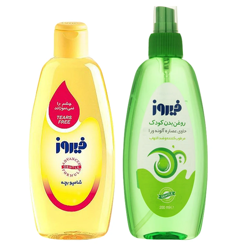 شامپو و روغن بدن بچه فیروز مدل نرم کننده و آلوئورا حجم 200 میلی لیتر