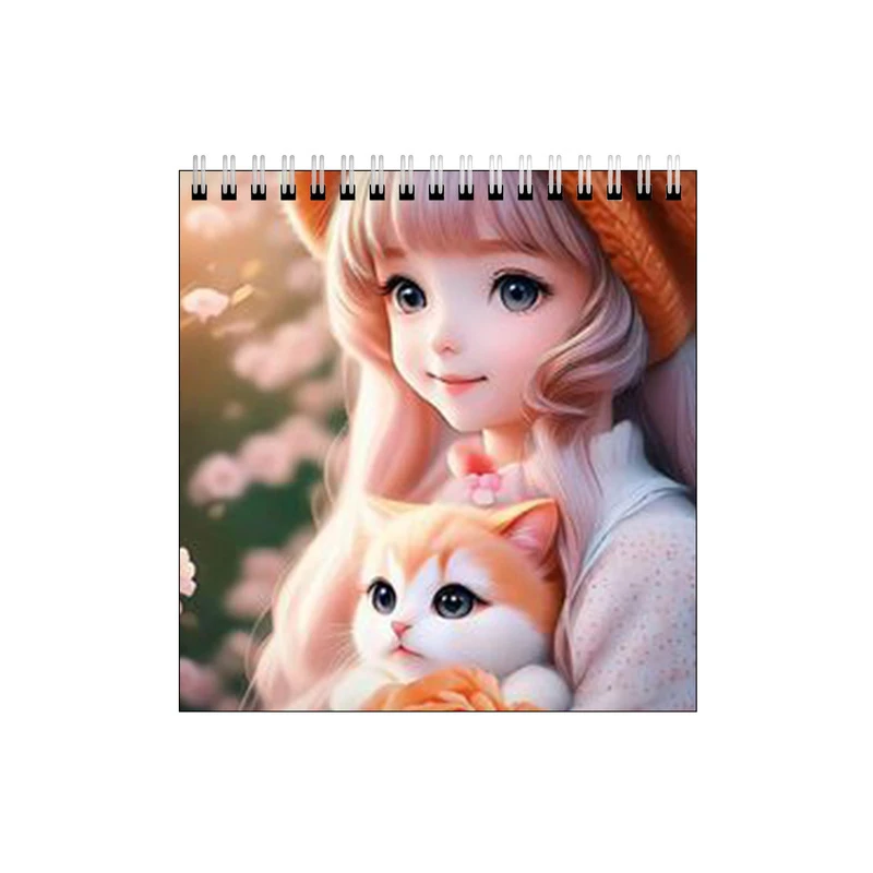 دفتر طراحی طرح دختر و گربه و گل رز نارنجی کد 4564614