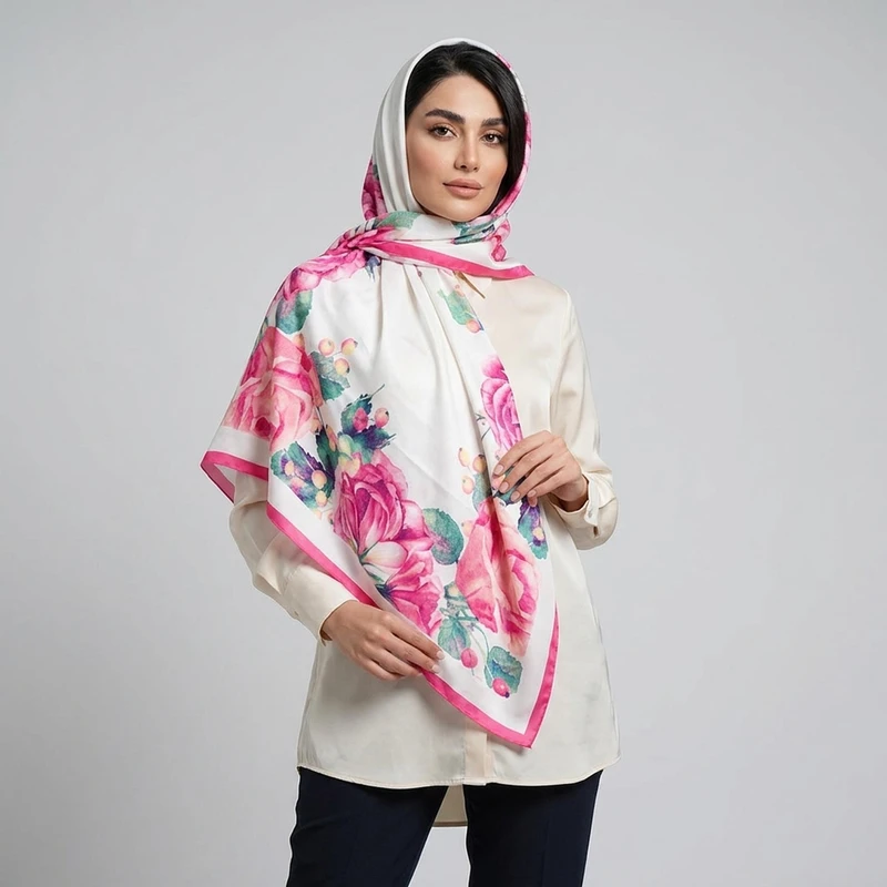 روسری زنانه مدل ابریشم توییل مجلسی مزونی کد ab9931