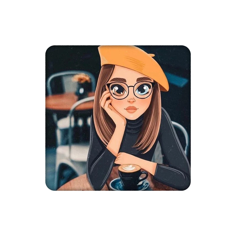 زیرلیوانی طرح دختر و کافه و قهوه کد 7967563