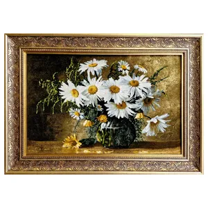 تابلو فرش دستباف طرح گل بابونه چله ابریشم کد DS007