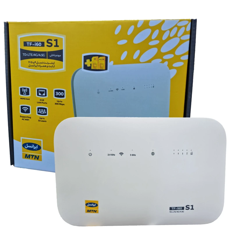 عکس شماره 4 : مودم 4g-4.5g ایرانسل مدل tf-i60 s1 با پشتیبانی از td-lte، اتصال هم زمان 32 کاربر، چند ssid مستقل، همراه با 3 سیم کارت و 24 گیگابایت اینترنت 3 ماهه