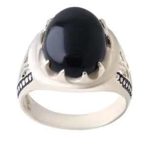 انگشتر نقره مردانه بازرگانی میلادی مدل سنگ  عقیق یمنی رکاب دست ساز سیاه قلم کد AM_2182