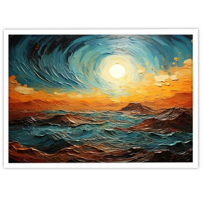 تابلو نوری بکلیت طرح نقاشی خورشید و موج دریا مدل W-MID-20238