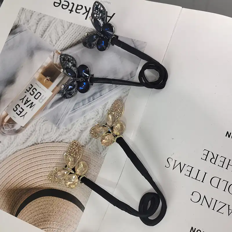 گیره مو زنانه مدل باندفر طرح پروانه کریستالی