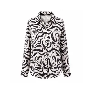 Women’s Long-Sleeve Leopard Print Satin Blouse with Buttons – Raha Model