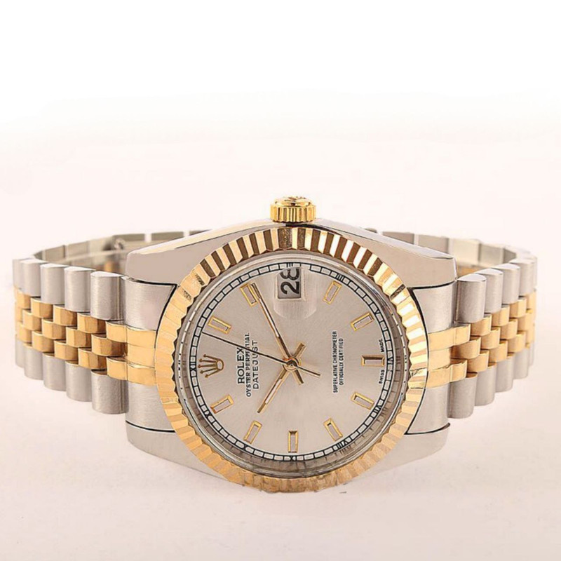 ست ساعت مچی عقربه ای زنانه و مردانه  مدل دیت جاست خطی ساده کد sfs01