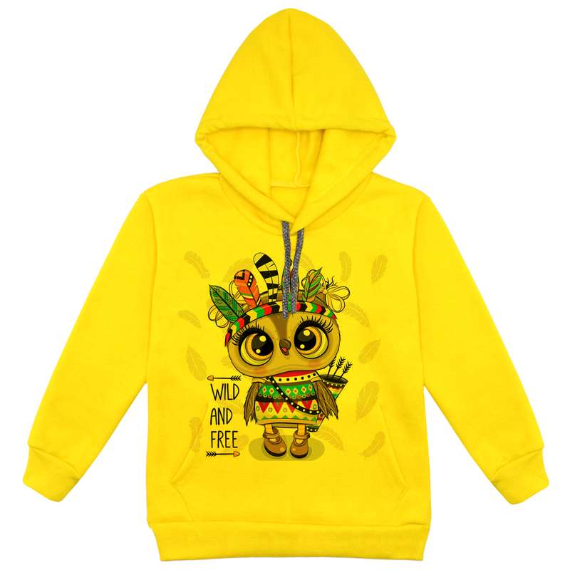 هودی دخترانه مدل جغدسرخ پوست F138 رنگ زرد