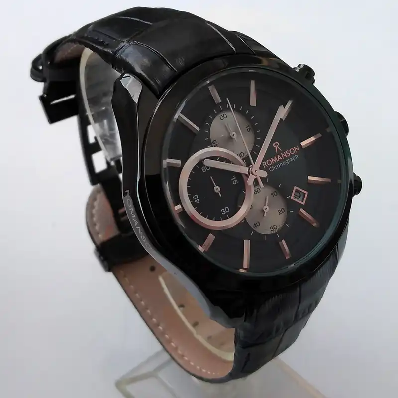 ساعت مچی عقربه‌ای مردانه رومانسون مدل بندچرمی کرنوگراف سه موتور فعال کد ROZ 30