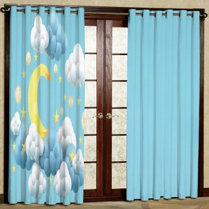 پرده کودک مدل ماه و ستاره و ابر هازان پانچی کد 2576a سایز 140x200 سانتی متر