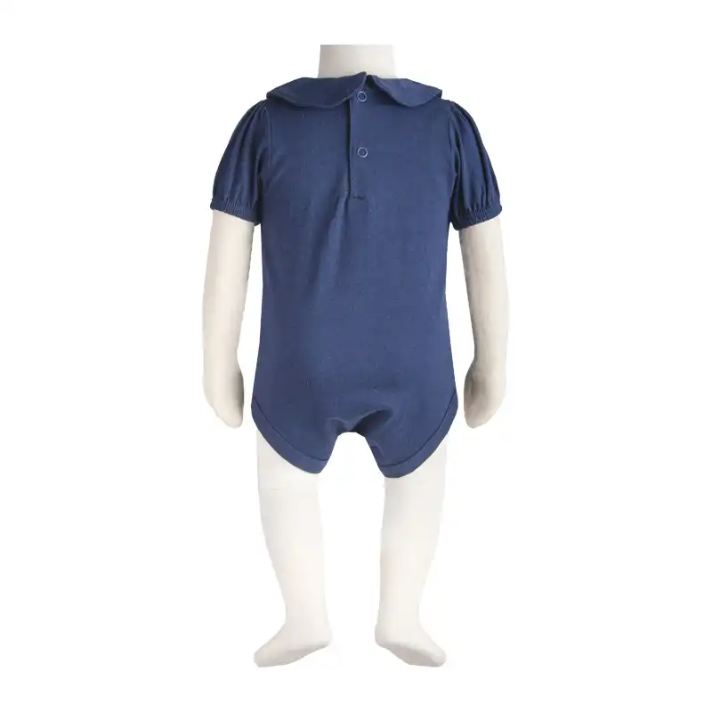 بادی آستین کوتاه نوزادی آدمک مدل یقه ب ب  گیپور دار کد 171201 رنگ سرمه ای