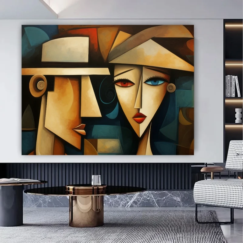 پوستر پارچه ای طرح مخمل  کوبیسم مدل زن و مرد کد FP106692