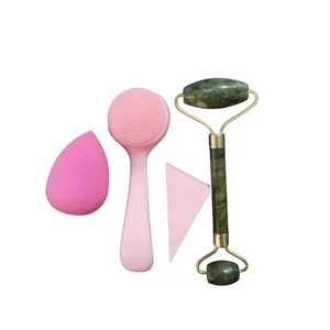 ماساژور صورت مدل جیدرولر به همرا برس پاکسازی و پد آرایشی بسته 4 عددی