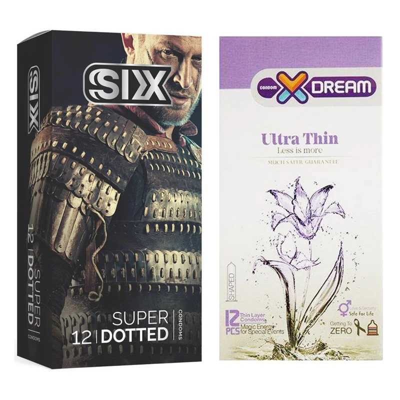 کاندوم سیکس مدل Super Dotted بسته 12 عددی به همراه کاندوم ایکس دریم مدل Ultra Thin بسته 12 عددی