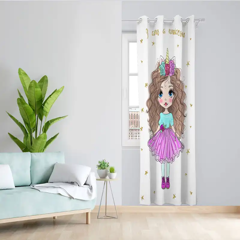 پرده مدل اتاق کودک مخمل پانچی طرح دخترانه کد 4286 سایز 140x280 سانتی متر