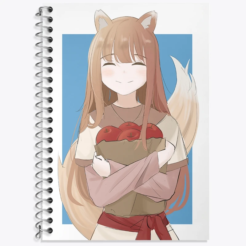 دفتر زبان 50 برگ خندالو مدل سه خط طرح هولو انیمه ادویه و گرگ کد 36138