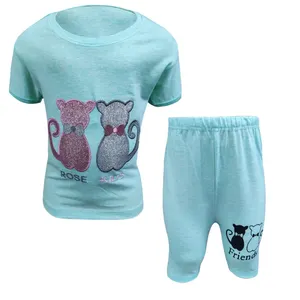 ست تی شرت و شلوارک دخترانه مدل دو گربه کد 35