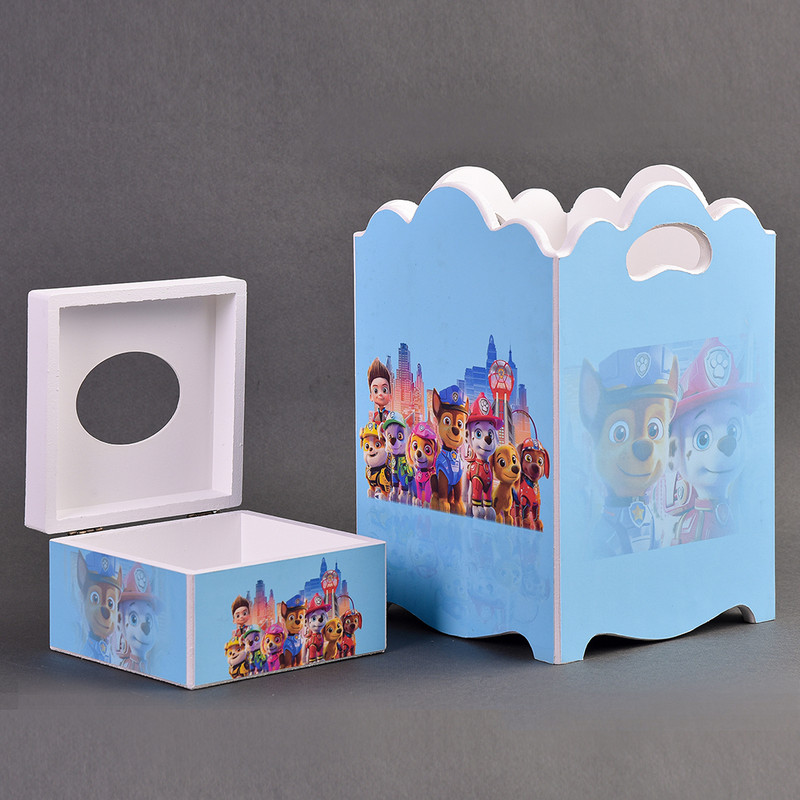 ست سطل و جادستمال کاغذی اتاق کودک مدل سگ های نگهبان