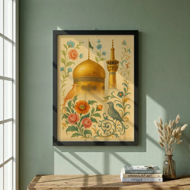 تابلو طرح ولادت امام رضا (ع) مدل G15066 فریم مشکی