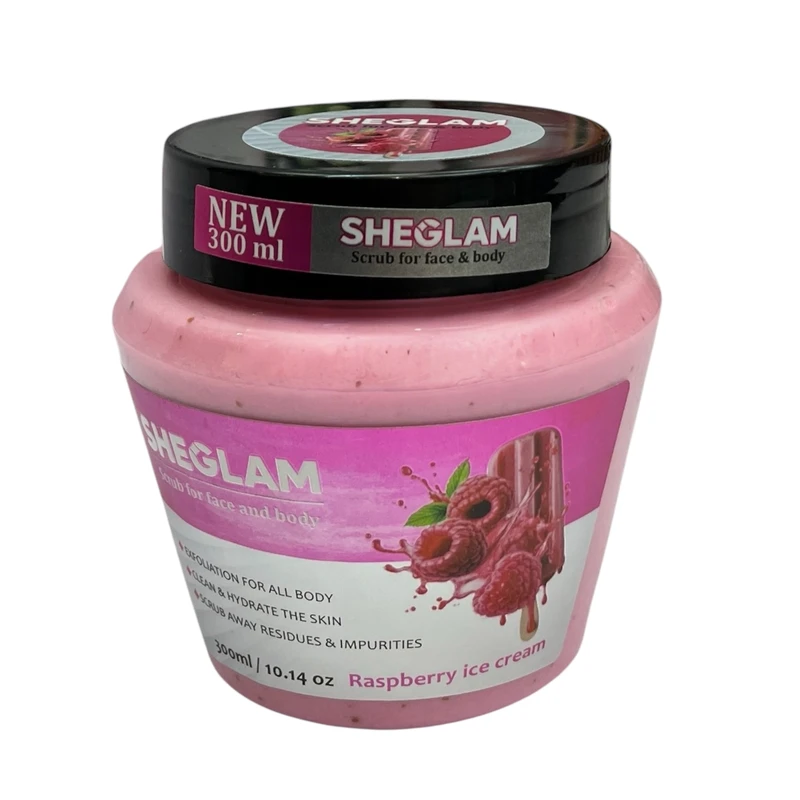 اسکراب لایه بردار صورت و بدن شیگلم مدل توت فرنگی مناسب برای انواع پوست حجم 300 میلی لیتر