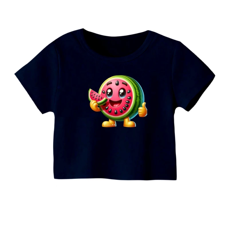 کراپ‌ تی‌شرت آستین کوتاه زنانه مدل هندوانه یلدایی کد 44