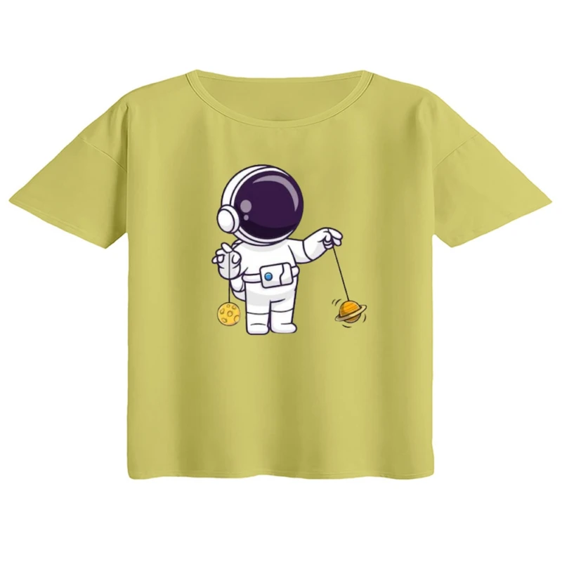 کراپ تی‌شرت آستین کوتاه زنانه مدل فضانورد کد ۲