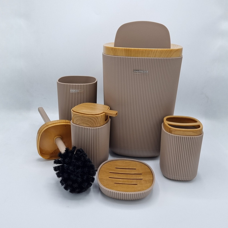 ست سرویس بهداشتی پنج پارچه کنتراست مدل روما 7900 طرح چوب