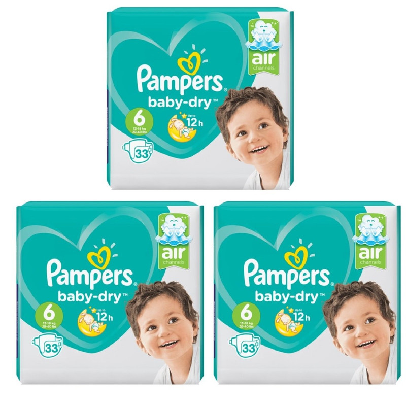 پوشک پمپرز  مدل baby dry سایز 6 بسته 33 عددی مجموعه 3 عددی