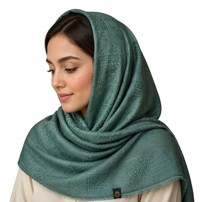 شال نخ زنانه مدل ژاکارد شاین دار با طول و عرض 70x190 سانتی‌متر