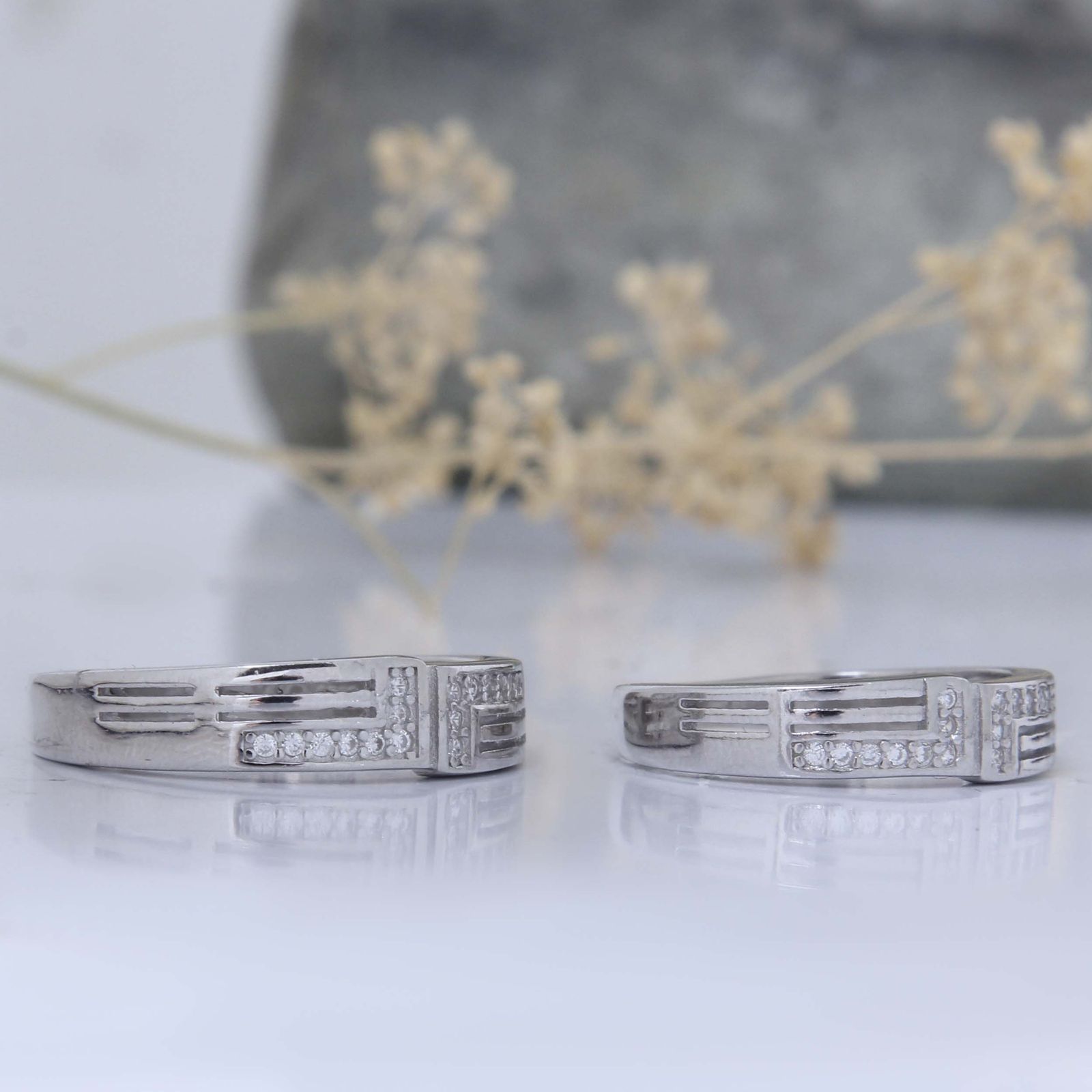 ست انگشتر نقره زنانه و مردانه مدل مخراج برلیان بدون ریزش آبکاری رادیوم کد AWR-1953 - - 4