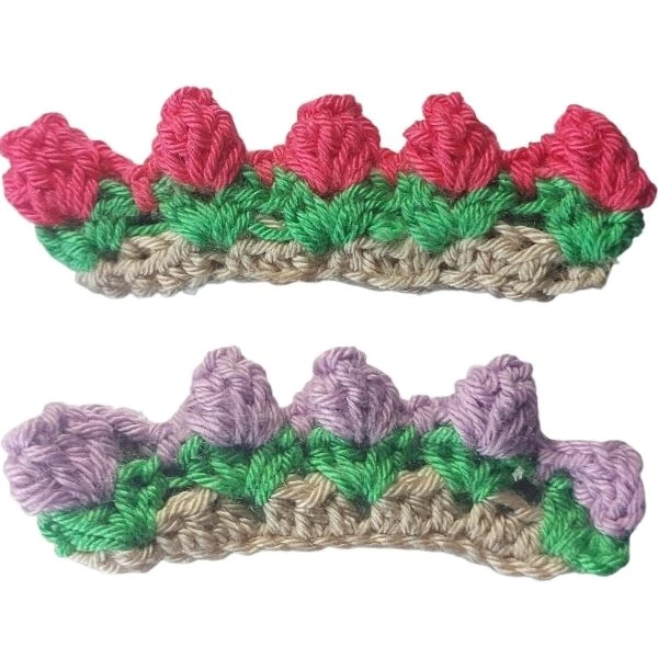 گیره مو زنانه مدل باغچه گل لاله برجسته بسته دو عددی