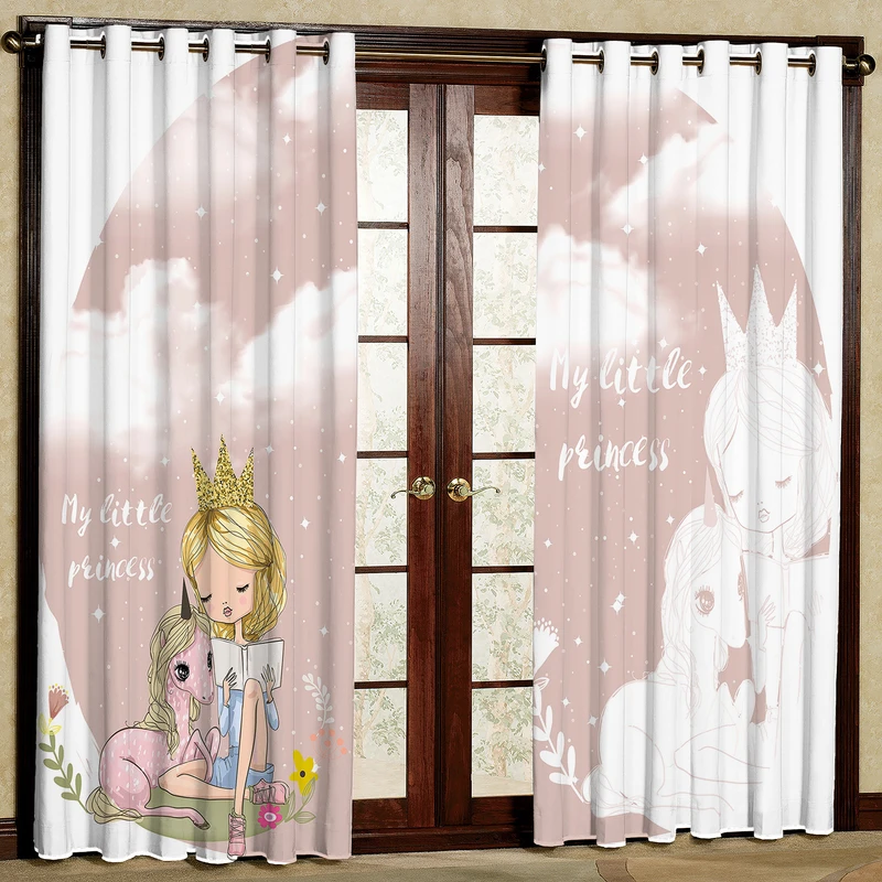 پرده مدل دختر و اسب تک شاخ مخمل پانچی کد 4739 سایز 200x140 سانتی متر