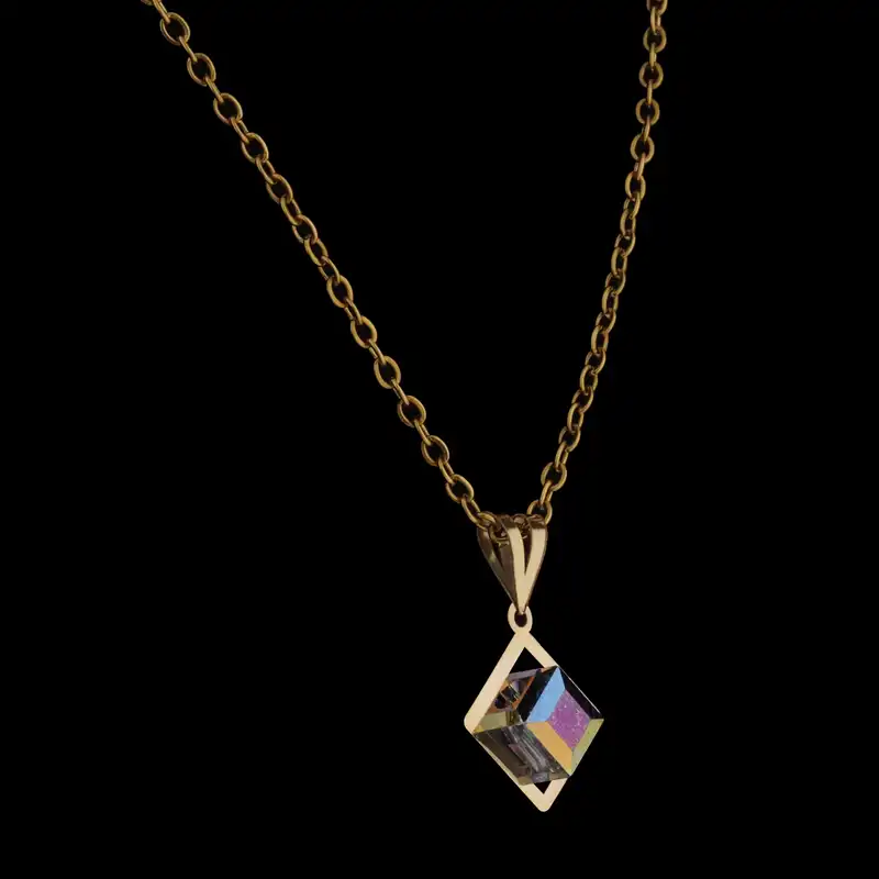 گردنبند طلا 18 عیار ناریا مدل مکعب کروم بنفش