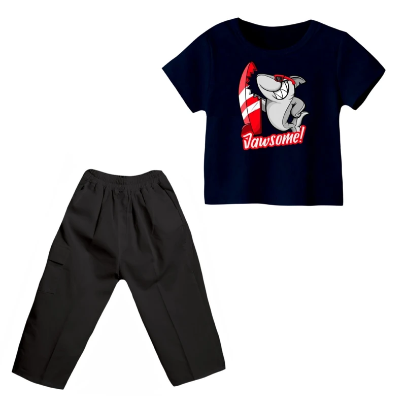 ست تی شرت و شلوارک پسرانه مدل کوسه کد 6