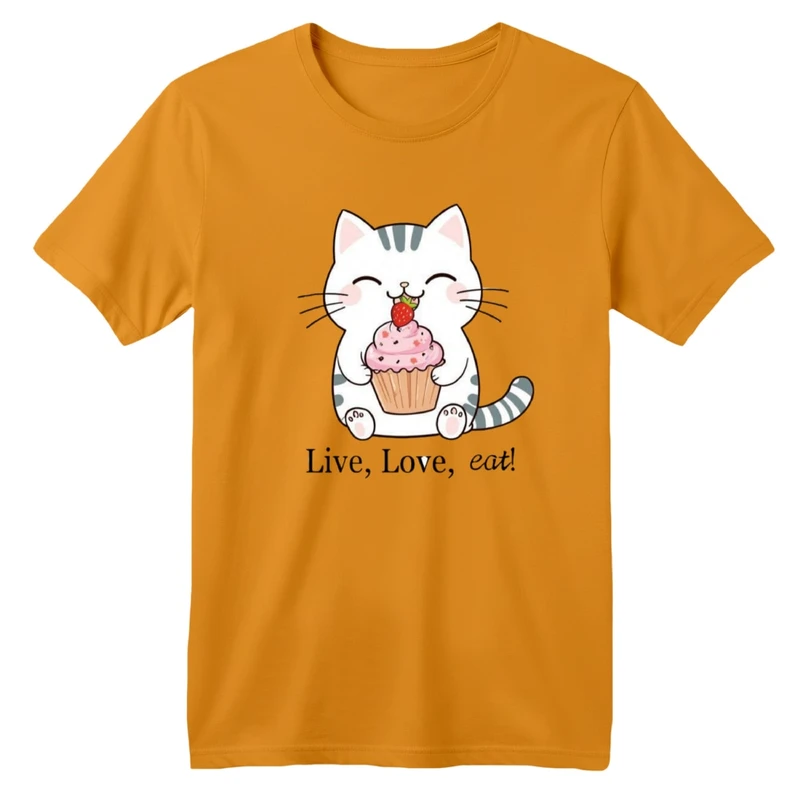 تی شرت آستین کوتاه بچگانه مدل گربه و کاپ کیک