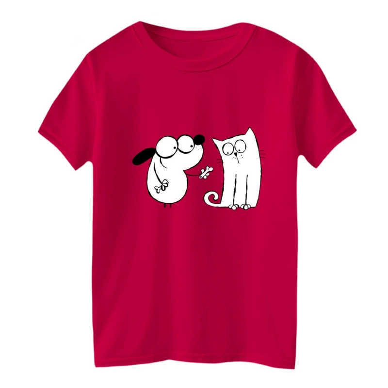 تی شرت آستین کوتاه بچگانه مدل سگ و گربه