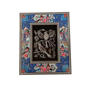 تابلو خاتم کاری طرح گل و مرغ کد 0028