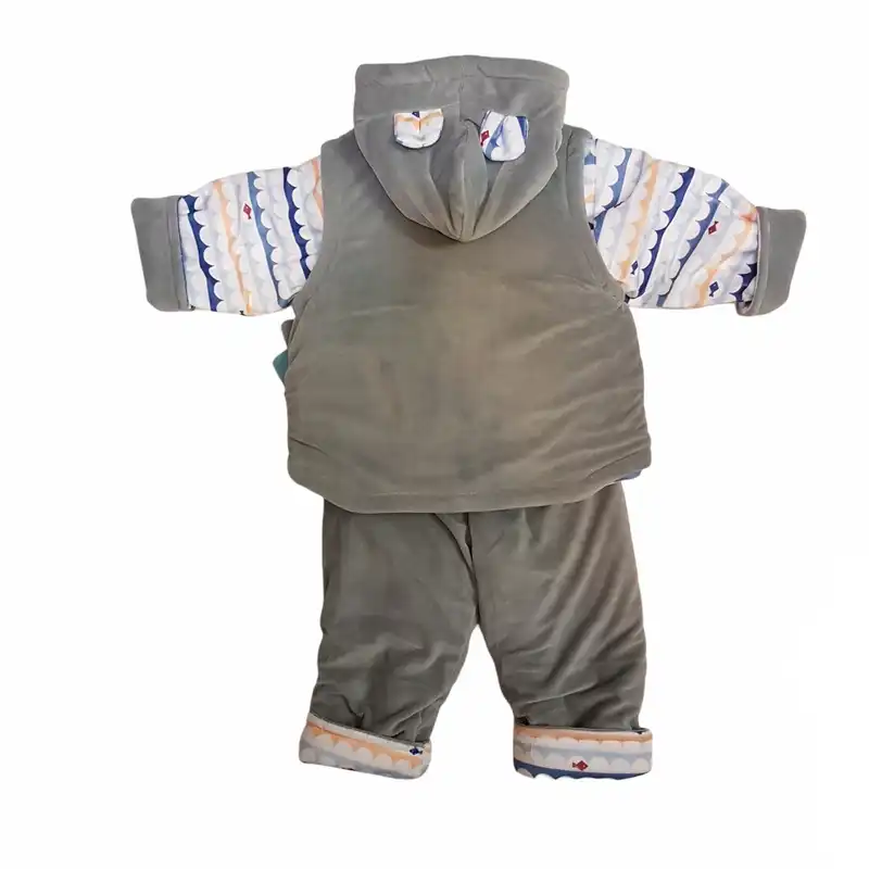 ست کاپشن و شلوار نوزادی طرح دایناسور مدل ASH412 رنگ طوسی