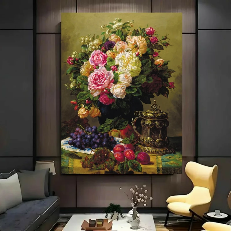 تابلو بوم طرح مخمل نقاشی گلدان مدل میوه کد GR1828
