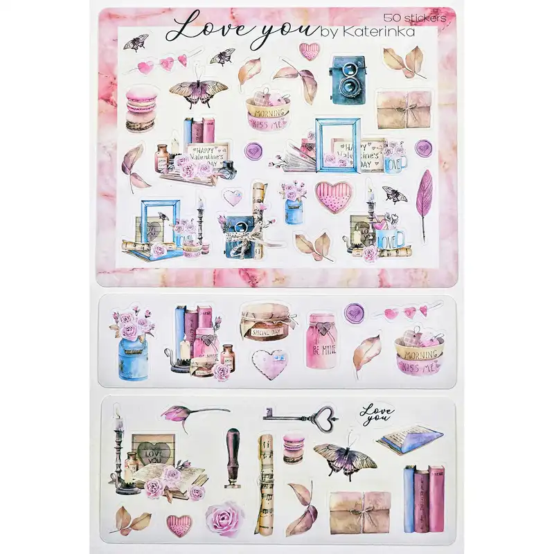 برچسب کاترینکا طرح برش خورده بولت ژورنال و اسکرپ بوک مدل LOVE YOU بسته 50 عددی