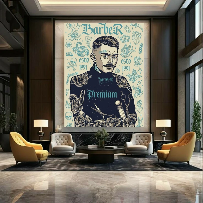 تابلو بوم طرح مخمل آرایشگاه مردانه مدل barber کد GR1877