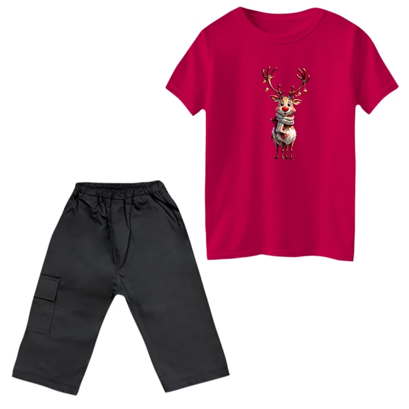 ست تی‌شرت و شلوارک پسرانه مدل گوزن