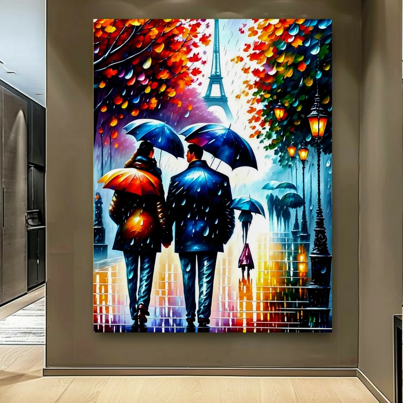 پوستر پارچه ای مخمل طرح روز بارانی پاریس مدل برج ایفل کد BK23176