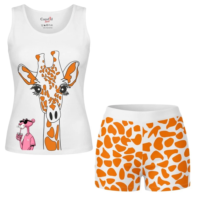 ست تاپ و شلوارک راحتی زنانه مدل پلنگ صورتی