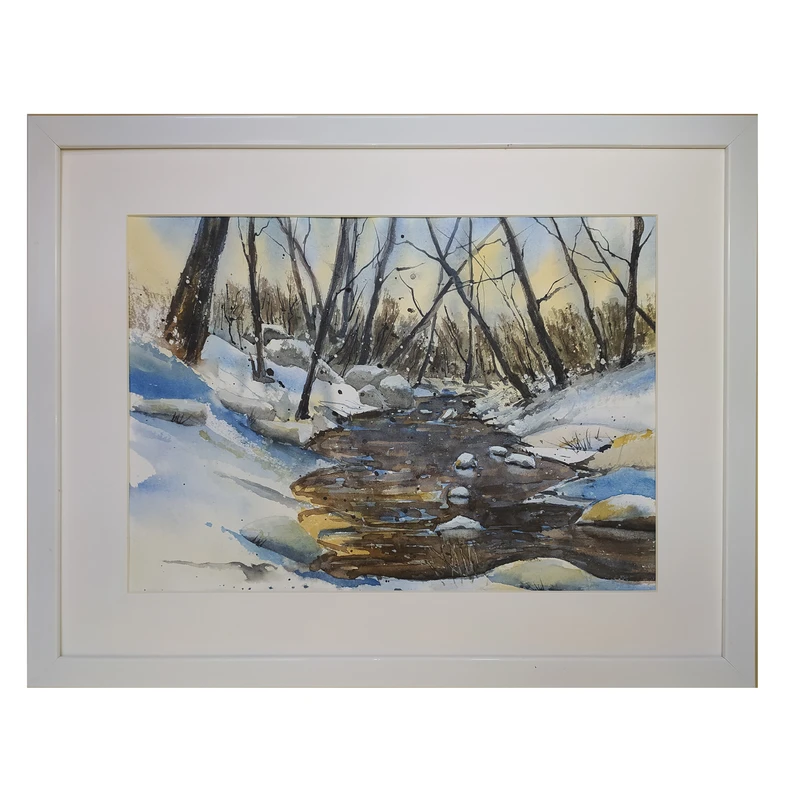 تابلو نقاشی آبرنگ طرح رودخانه برفی کد 11